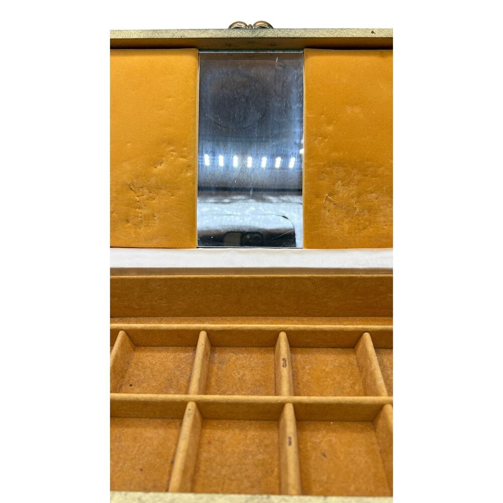 ✨ Vintage Gold Brocade Jewelry Box Mirror 3 Drawer Ring Organizer Vanity Storage - Picture 6 of 16